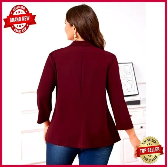 Plus Size Casual Blazer Long Sleeve Lapel Open Front Cardigan Jacket with